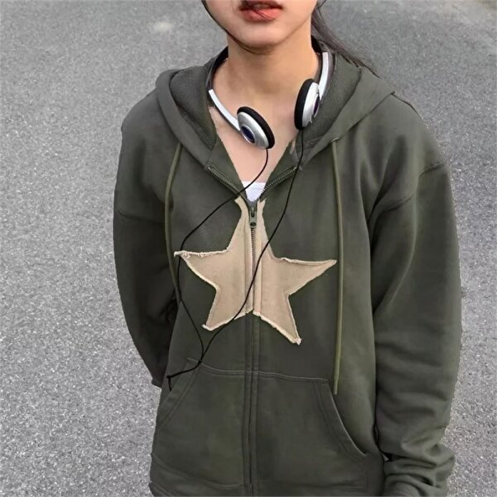 Eyon Trend Eyon Gri - Yıldızlı Arma Kalın Kumaş (Unisex) Kapşonlu Bayan Sweatshirt Fiyatı