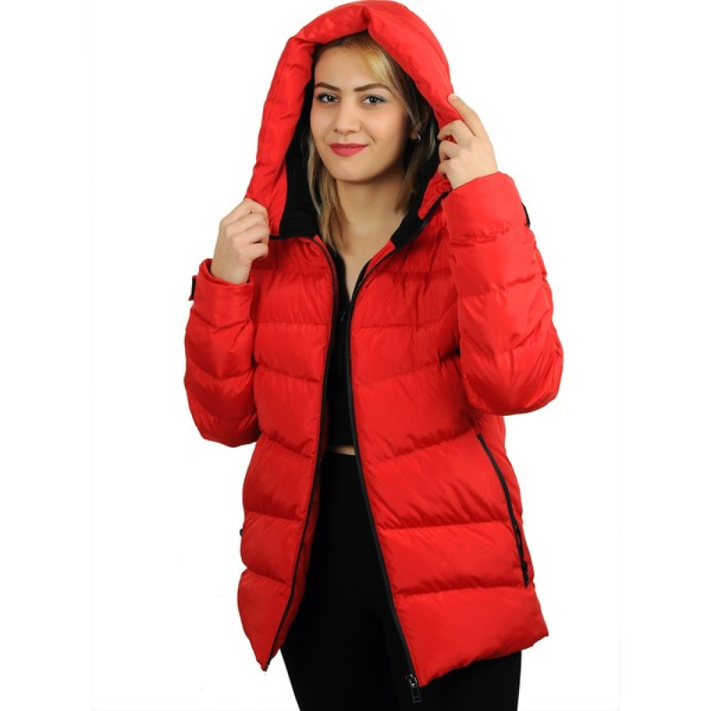 Eyon Trend Kadın Kırmızı Kapüşonlu Içi Polarlı Su Geçirmez Rüzgara Dayanıklı Şişme Mont Bayan Mont Fiyatı