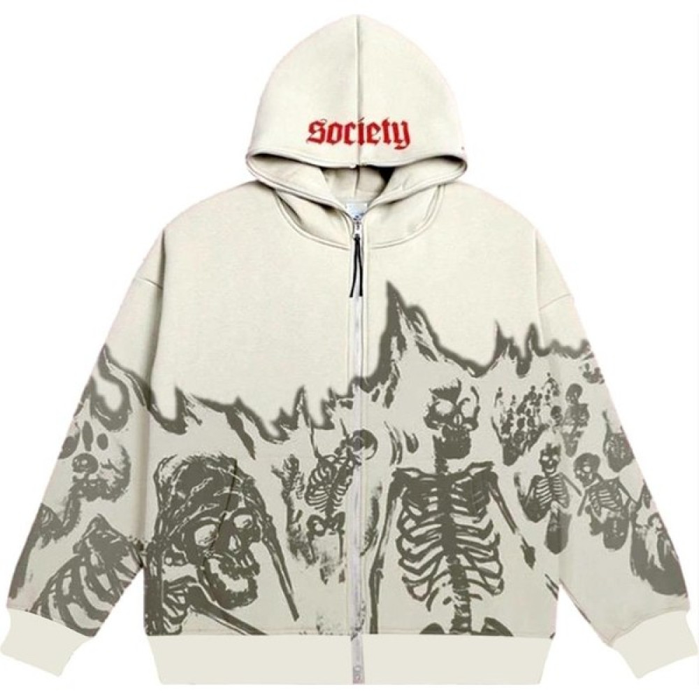 Eyon Trend Kalın Kumaş Burning Skeletons Bej Fermuarlı (Unisex) Kapşonlu Erkek Sweatshirt Fiyatı