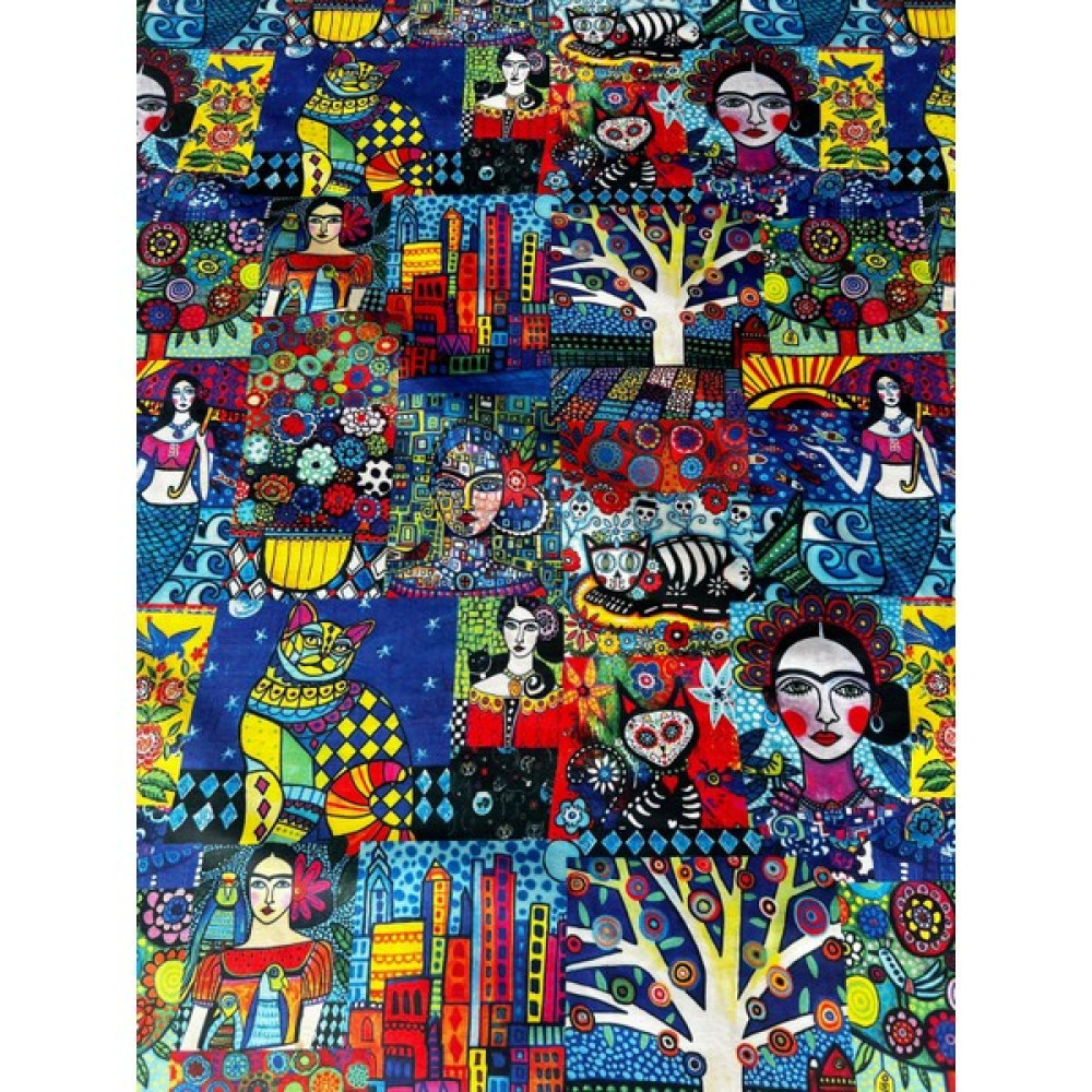 Eys Canli Renkli Desenli Döşemelik Kumaş - 100 cm - Mavi - Karışık - 140 cm Kumaşlar Fiyatı