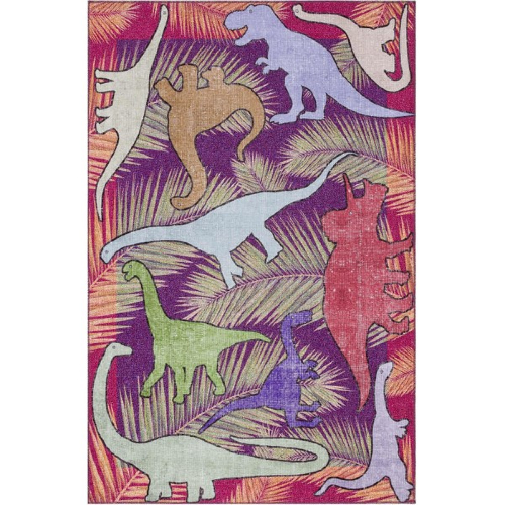 Eyüp Halı M50-103 Turuncu Dinazor Desenli Dokuma Şönil Çocuk Odası Halısı - 75 x 120 cm Salon Halısı Fiyatı
