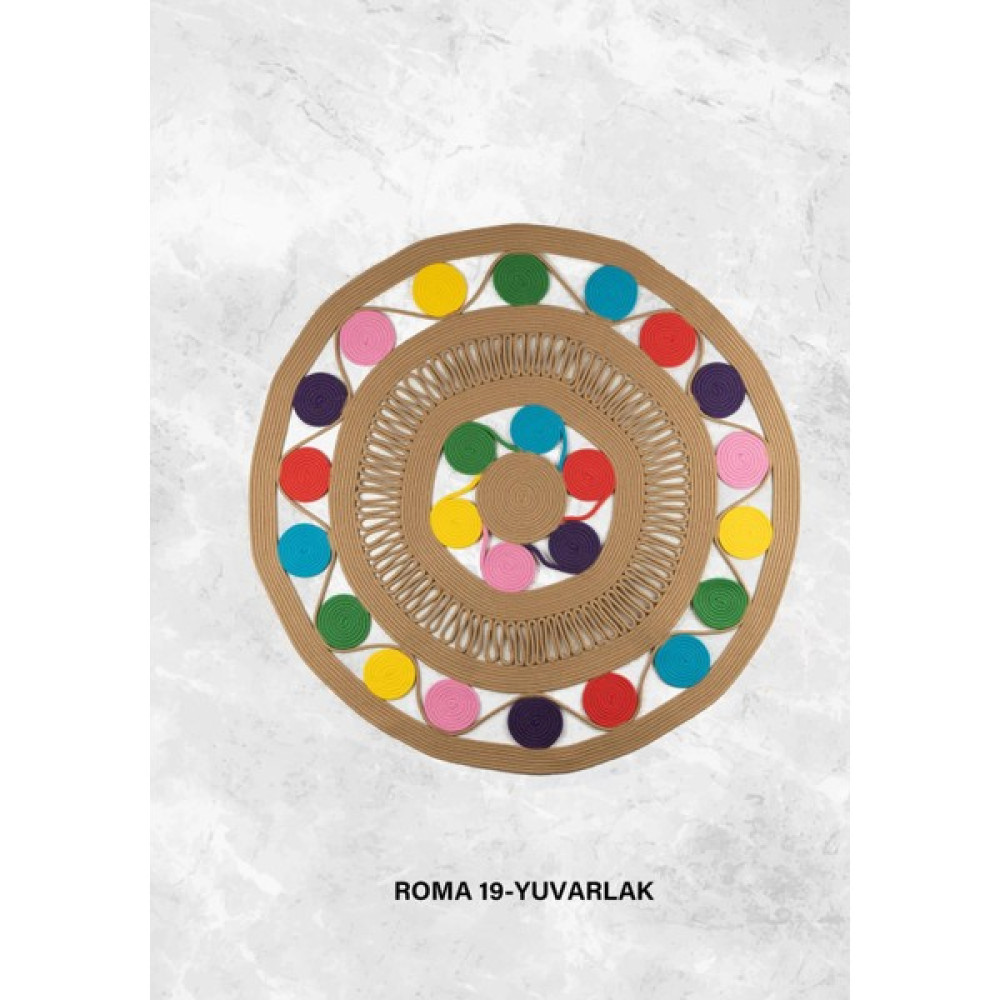 Eyüp Halı Roma RM19 Bej - Rengarenk Dekoratif Jüt Örme Doğal Hasır Halı - 100 x 100 cm - Renkli Salon Halısı Fiyatı