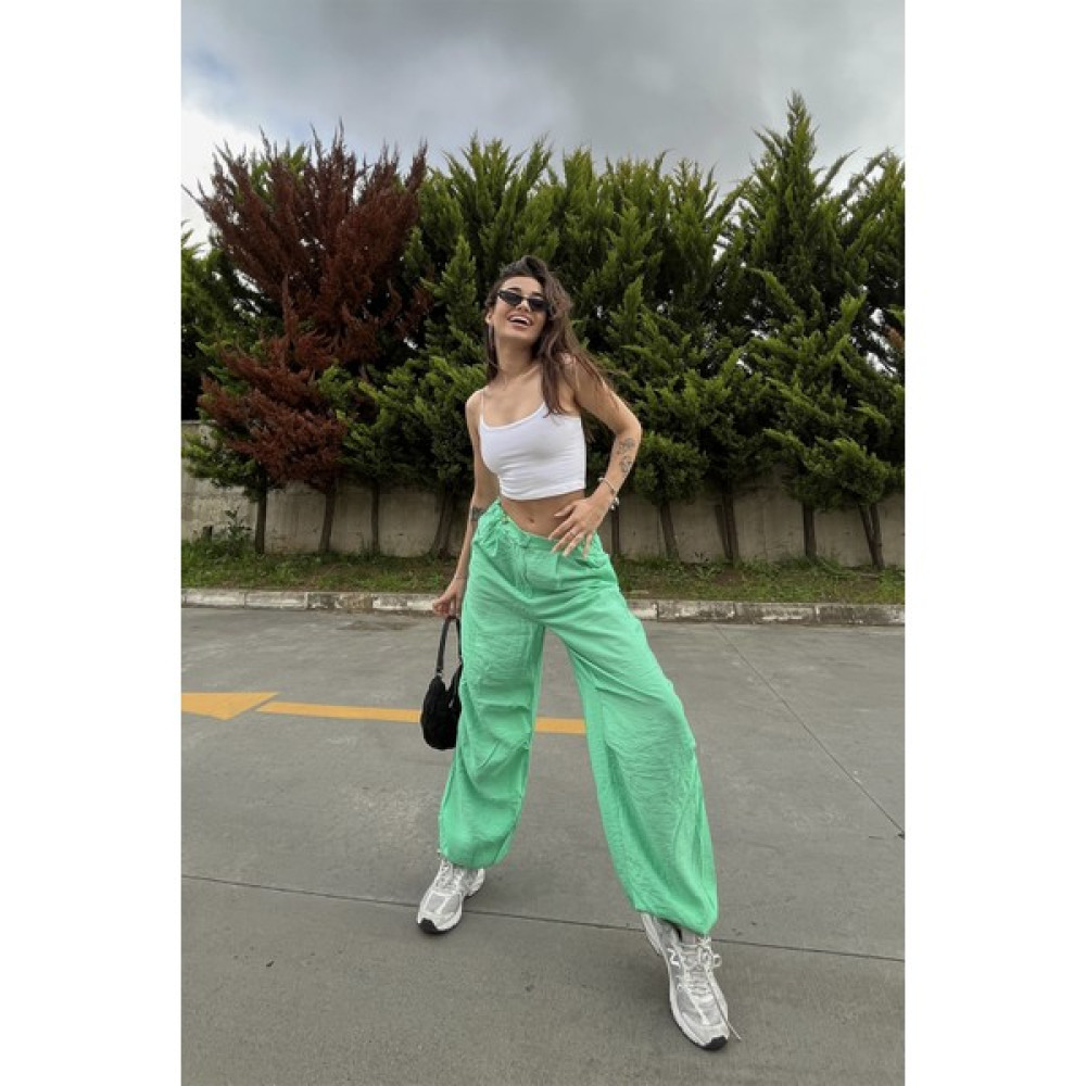 Eyyo Benetton Yeşili Bağlamalı Pantolon ATE6696 Kadın Pantolon Fiyatı