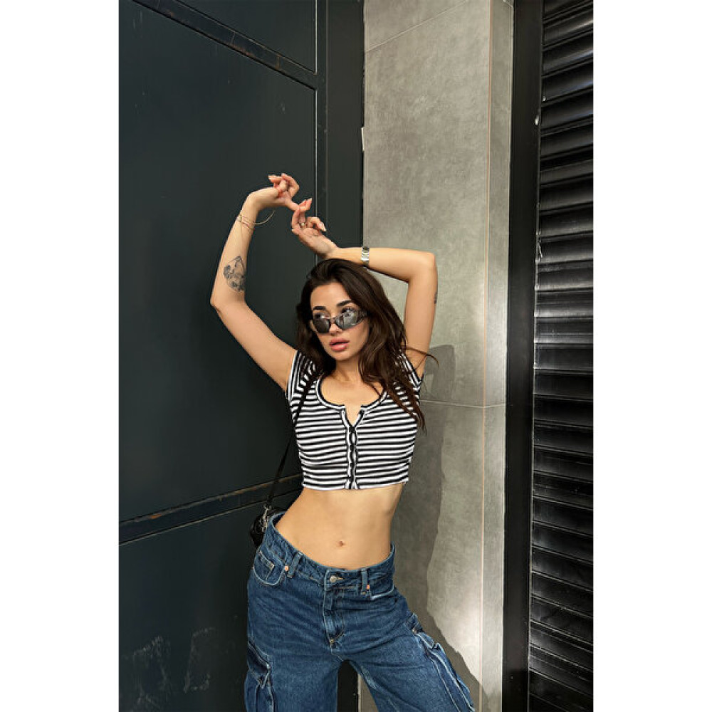 Eyyo Düğme Detay Crop Top ATE6975 Bluz Fiyatı