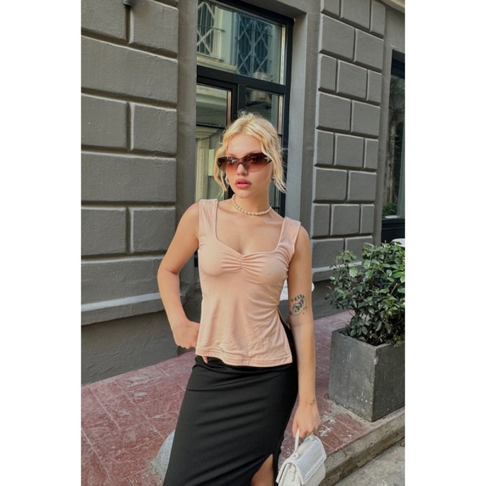 Eyyo Yavruağzı Yırtmaç Detay Crop Top ATE6183 Bluz Fiyatı