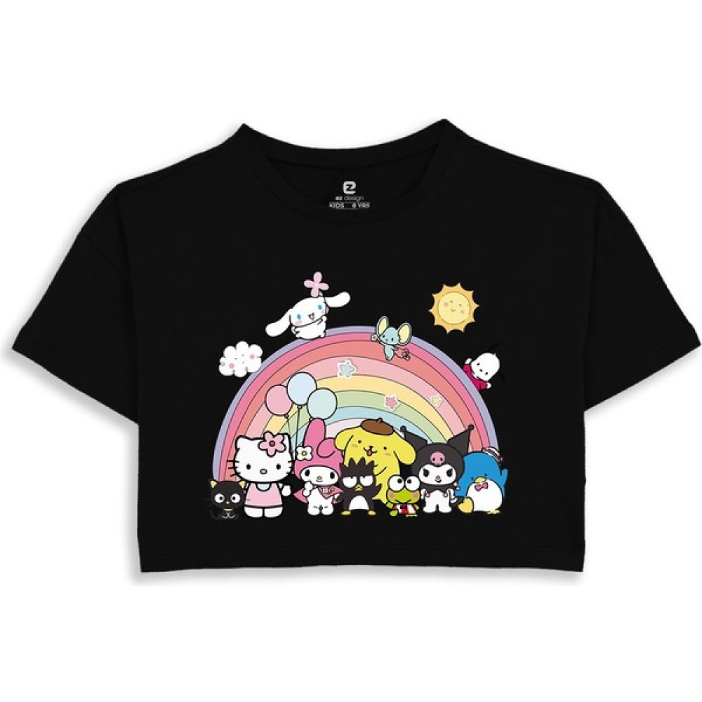 EZ Design Kuromi Gökkuşağı Baskılı Crop Tshirt Kız Çocuk T-shirt Fiyatı