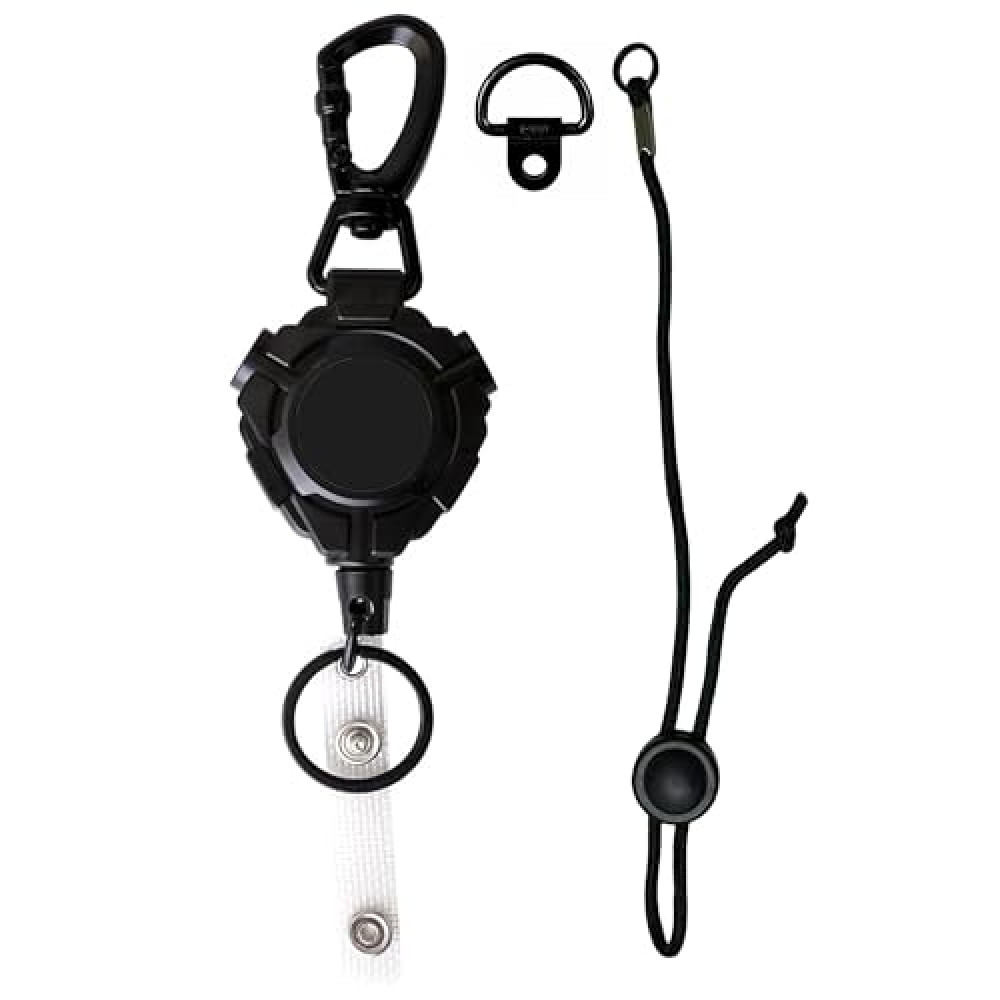 Ezcora CB Mic Holder Retractable Microphone Keeper Heavy Duty CB Radio Retractable Hanger Tether, 32" Stainless Steel Cord, 12" Nylon Attachment Lanyard, D-Ring Mount Included