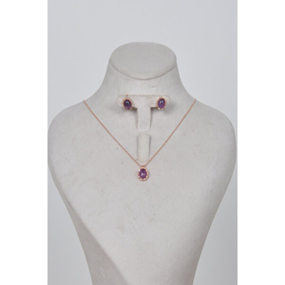 Ezila Silver Ametist Taşlı Gümüş Set - Rose Gümüş Kolye Fiyatı