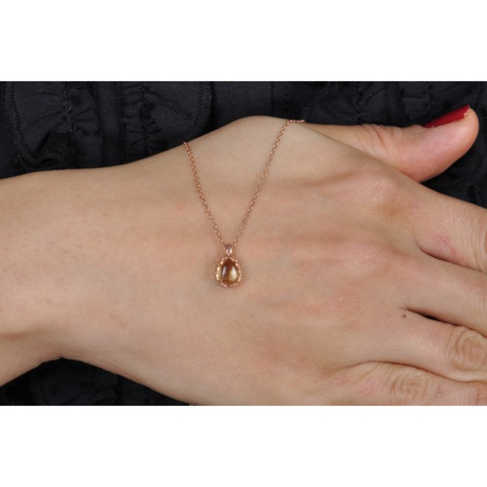 Ezila Silver Damla Sitrin Taşlı Gümüş Kolye - Rose Gümüş Kolye Fiyatı