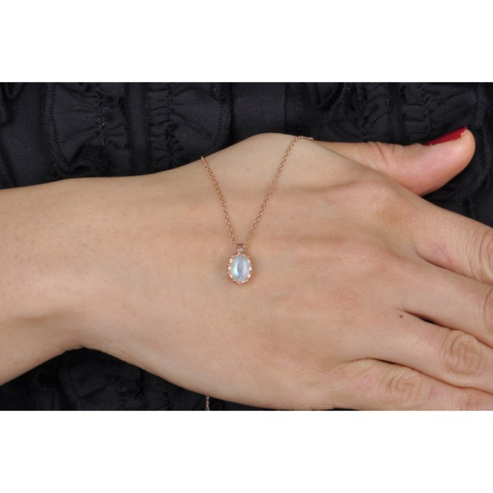 Ezila Silver Oval Aytaşı Gümüş Kolye - Rose Gümüş Kolye Fiyatı