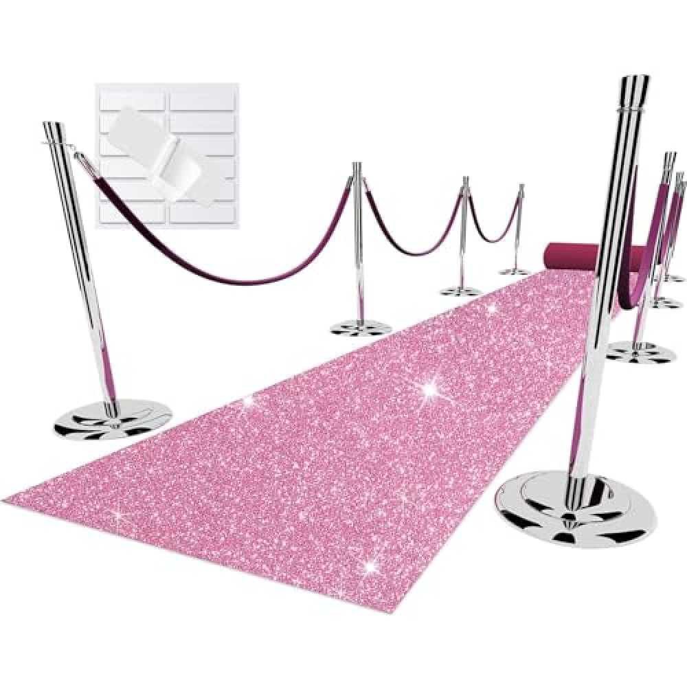 EZLucky Glitter Pink Carpet Runner for Party, 2.46X15 ft, 200 GSM Glitter Non-Woven Fabric, Hollywood Red Carpet for Event, Aisle Runner for Wedding Ceremony, Movie Theme Party Decorations