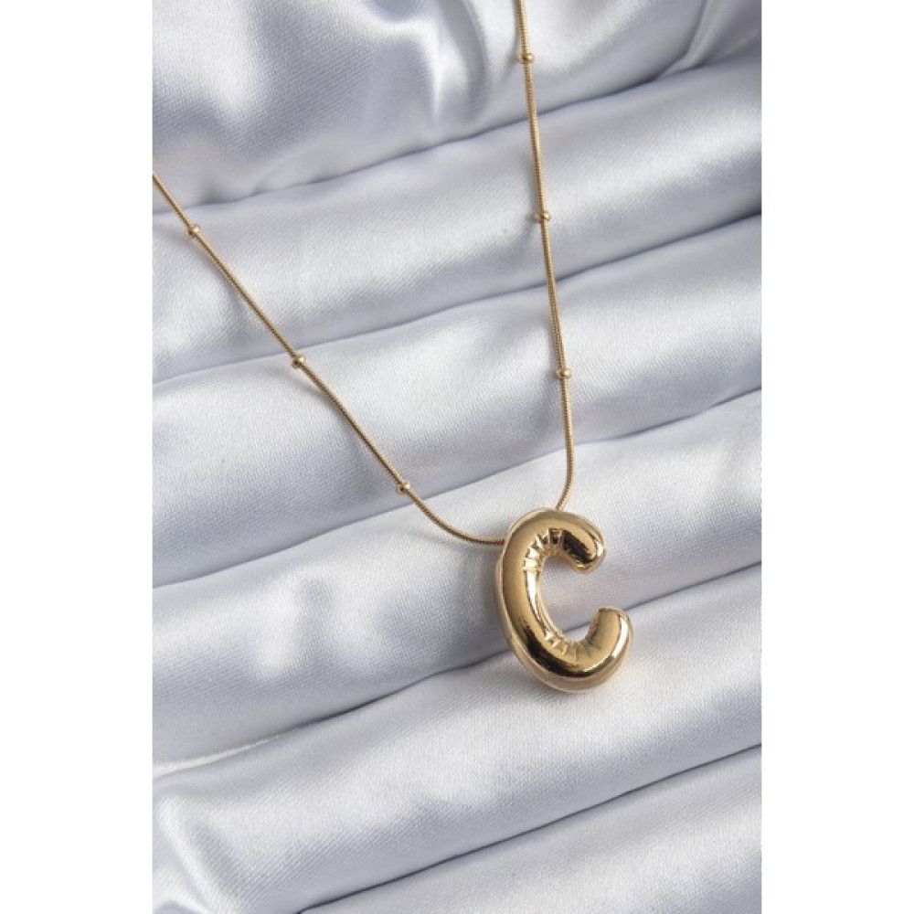 Ezo Concept 316L Çelik Gold Renk Bubble "c" Harf Model Kadın Kolye - Renkli - Standart Gümüş Kolye Fiyatı