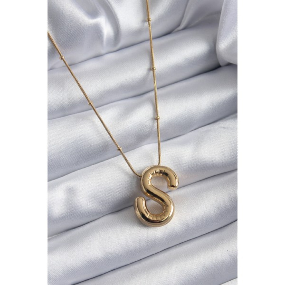 Ezo Concept 316L Çelik Gold Renk Bubble "s" Harf Model Kadın Kolye - Renkli - Standart Gümüş Kolye Fiyatı