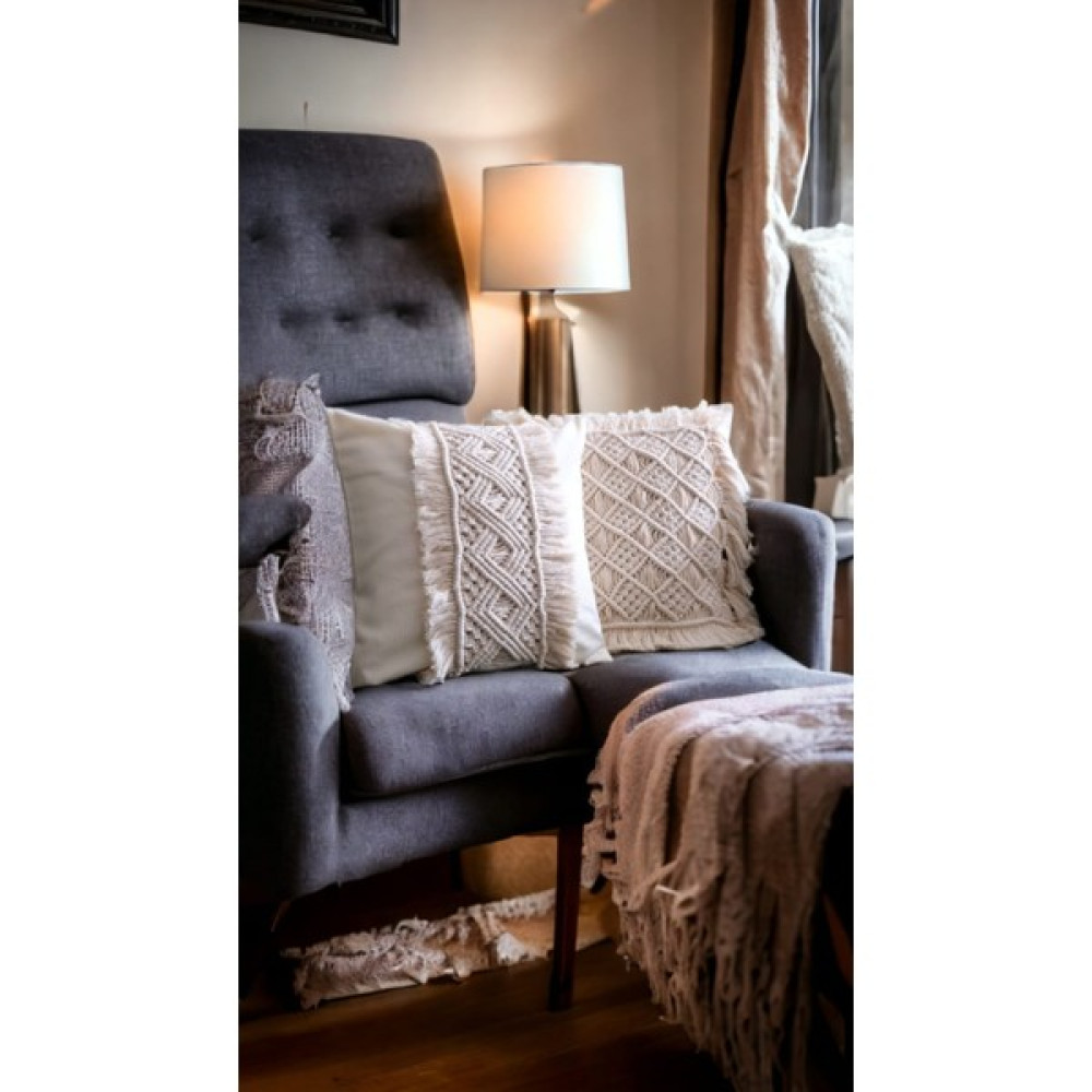 Ezo Home Makrome Dekoratif 2'li Kırlent - 40 x 40 cm - Açık Krem Kırlent / Mobilya Yastığı Fiyatı