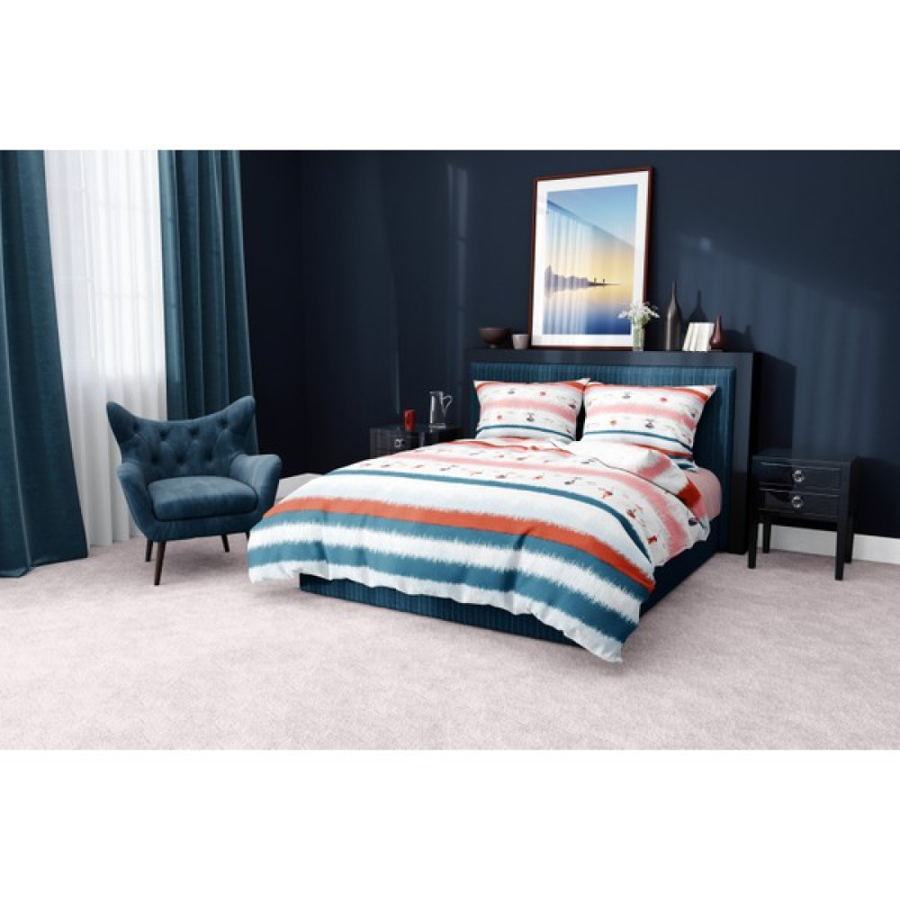 Ezya Home Turuncu Kedili Pamuklu Nevresim Takımı ( 4 Parça ) - Mavi - Turuncu - 200 x 220 cm Nevresim Takımı Fiyatı