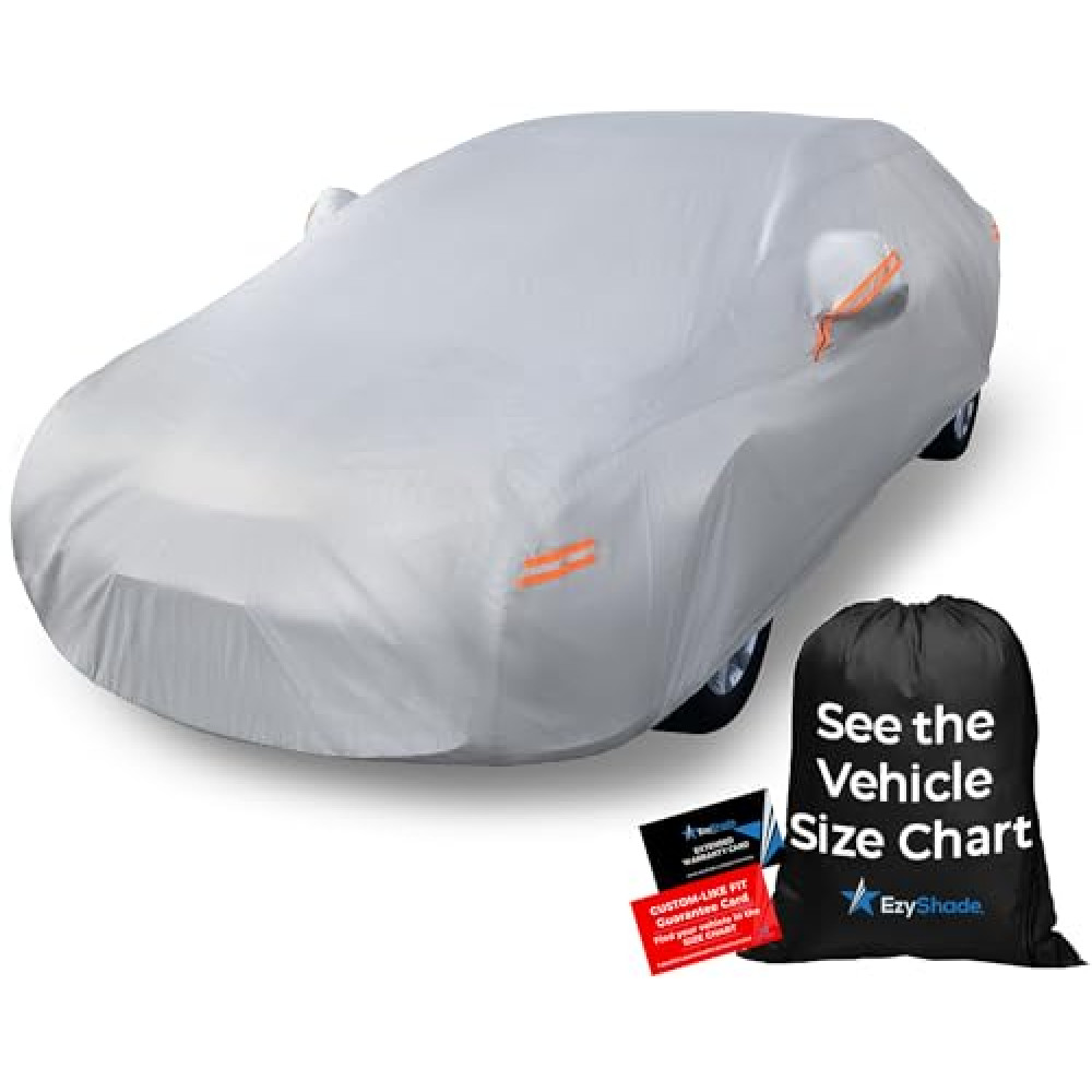 EzyShade 10-Layer Car Cover Waterproof All Weather - See Vehicle Size-Chart - Car Covers for Automobiles & Car Snow Cover - Full Exterior Covers - Winter Rain Sun SUV Sedan. Size A4 (See Size Chart)