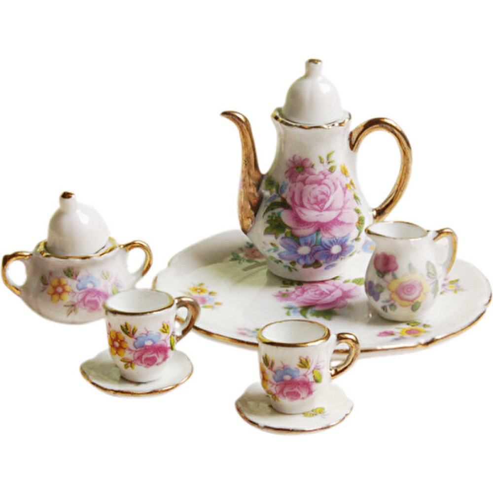 F Fityle 8pcs Dollhouse Minyatür Yemek Porsası Porselen Çay Set Tabağı Pembe Gül (Yurt Dışından) Bebek Oyuncakları Fiyatı