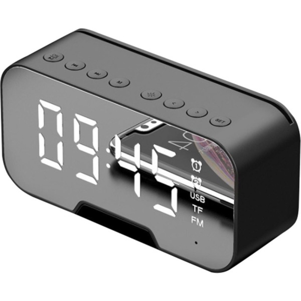 F Fityle Bluetooth 5.0 Hoparlör Fm Radyo Ayna LED Çalar Saat USB Şarj Ev Siyah (Yurt Dışından) Alarmlı Saatler & Radyolar Fiyatı