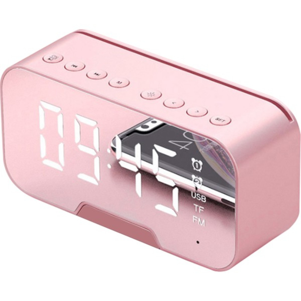 F Fityle Bluetooth 5.0 Hoparlör Fm Radyo Aynası LED Çalar Saat USB Şarj Cihazı Ev Pembe (Yurt Dışından) Alarmlı Saatler & Radyolar Fiyatı
