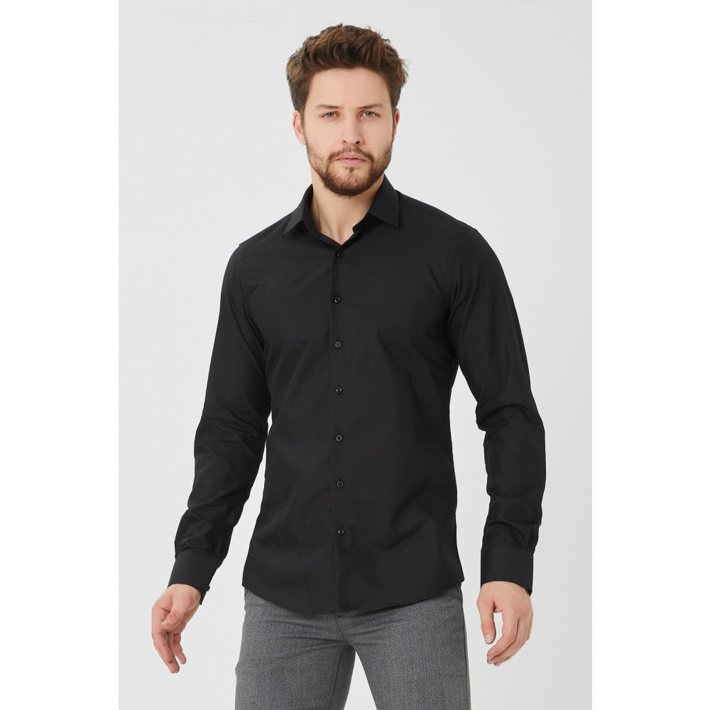 F400 Erkek Siyah Slim Fit Düz Spor Classic Gömlek XL Beden Kadın Gömlek Fiyatı