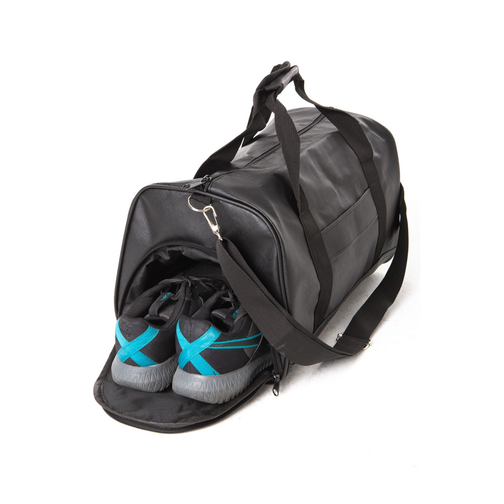F50 Siyah Suni Deri Silindir Seyahat & Fitness & Spor Çantası - Omuz & El Askılı Yan Ayakkabı Bölmeli Standart Beden Unisex Spor Çantası Fiyatı