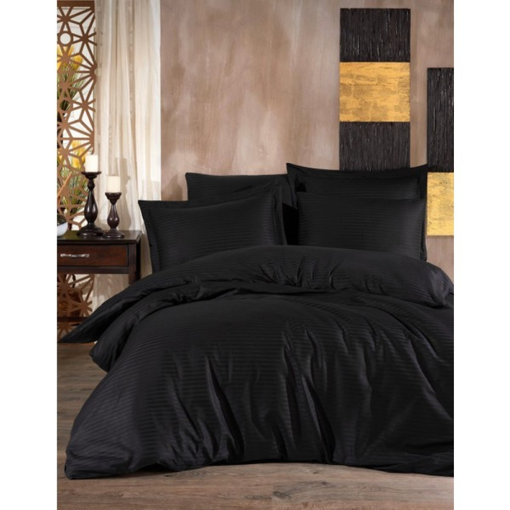 Faal Pamuk Saten Çizgili, Tek Kişilik Nevresim Takım -Siyah - Siyah - 160 x 220 cm Nevresim Takımı Fiyatı