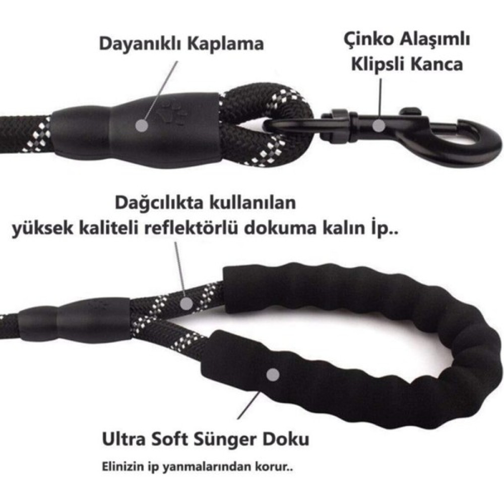 Fab group Köpekler Için Gezdirme Tasması Reflektörlü 130 cm Halat Orta ve Büyük Boy Köpekler Için Siyah Evcil Hayvan Ürünleri Fiyatı