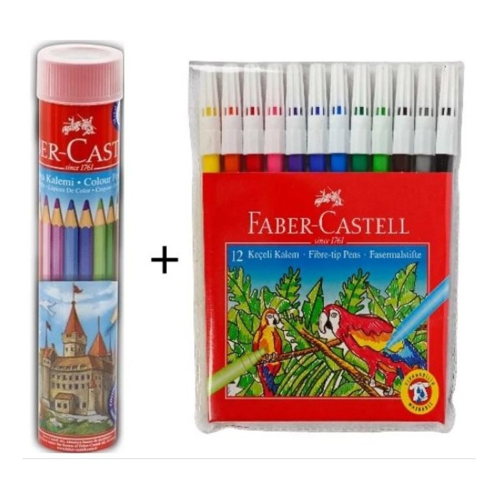 Faber 12'li Teneke Kutu Boya Kalemi + 12 Keçeli Kalem Keçe Uçlu Kalem Fiyatı