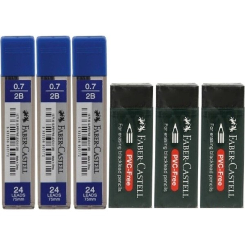 Faber-Castell 0.7mm Uç 3'lü Paket 3 Büyük Boy Siyah Silgi Kurşun Kalem Ucu (Min) Fiyatı
