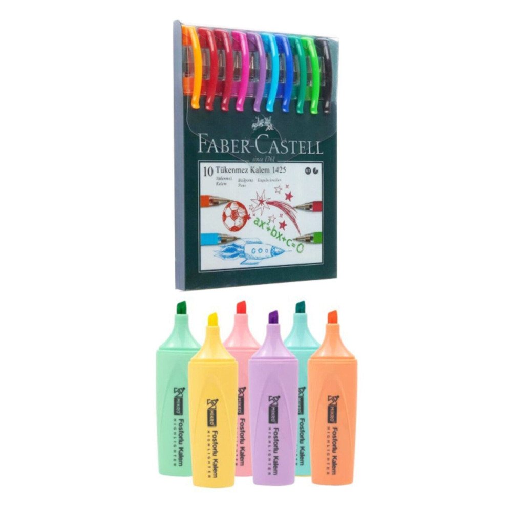 Faber Castell 10 Renk Tükenmez Kalem 1425 Mikro 6 Renk Pastel Fosforlu Mk-605 F.k Tükenmez Kalem Fiyatı