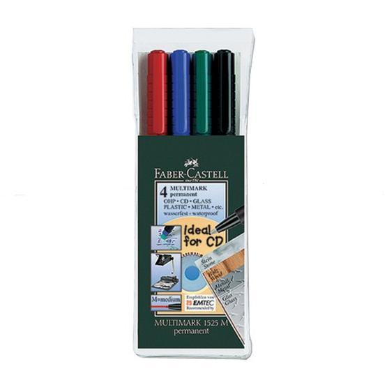 Faber-Castell 1525 M Permanent 4'lü Asetat Kalemi CD-DVD-Asetat Kalemi Fiyatı