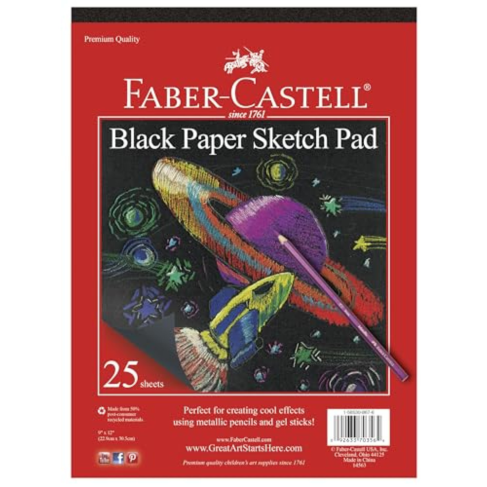 Faber-Castell Black Paper Pad - 25 Sheets of 9" x 12" Paper