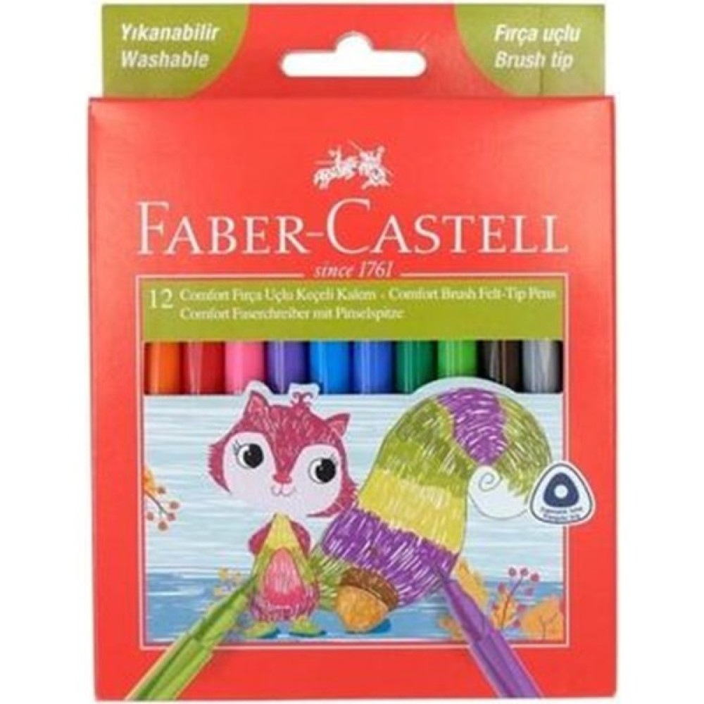 Faber Castell Comfort Fırça Uçlu Keçeli Kalem 12 Renk Keçe Uçlu Kalem Fiyatı