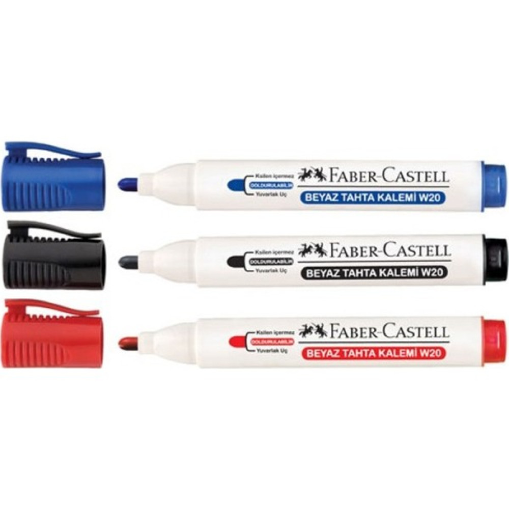 Faber Castell Doldurulabilir Beyaz Tahta Kalemi Siyah - Mavi - Kırmızı 3'lü Yazı Tahtası Kalemi Fiyatı