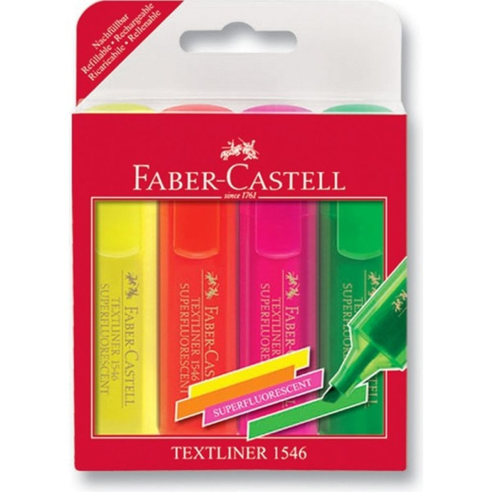 Faber-Castell Faber Castell Şeffaf Gövde Fosforlu Kalem 1546 4'lü Poşet Fosforlu Kalem Fiyatı