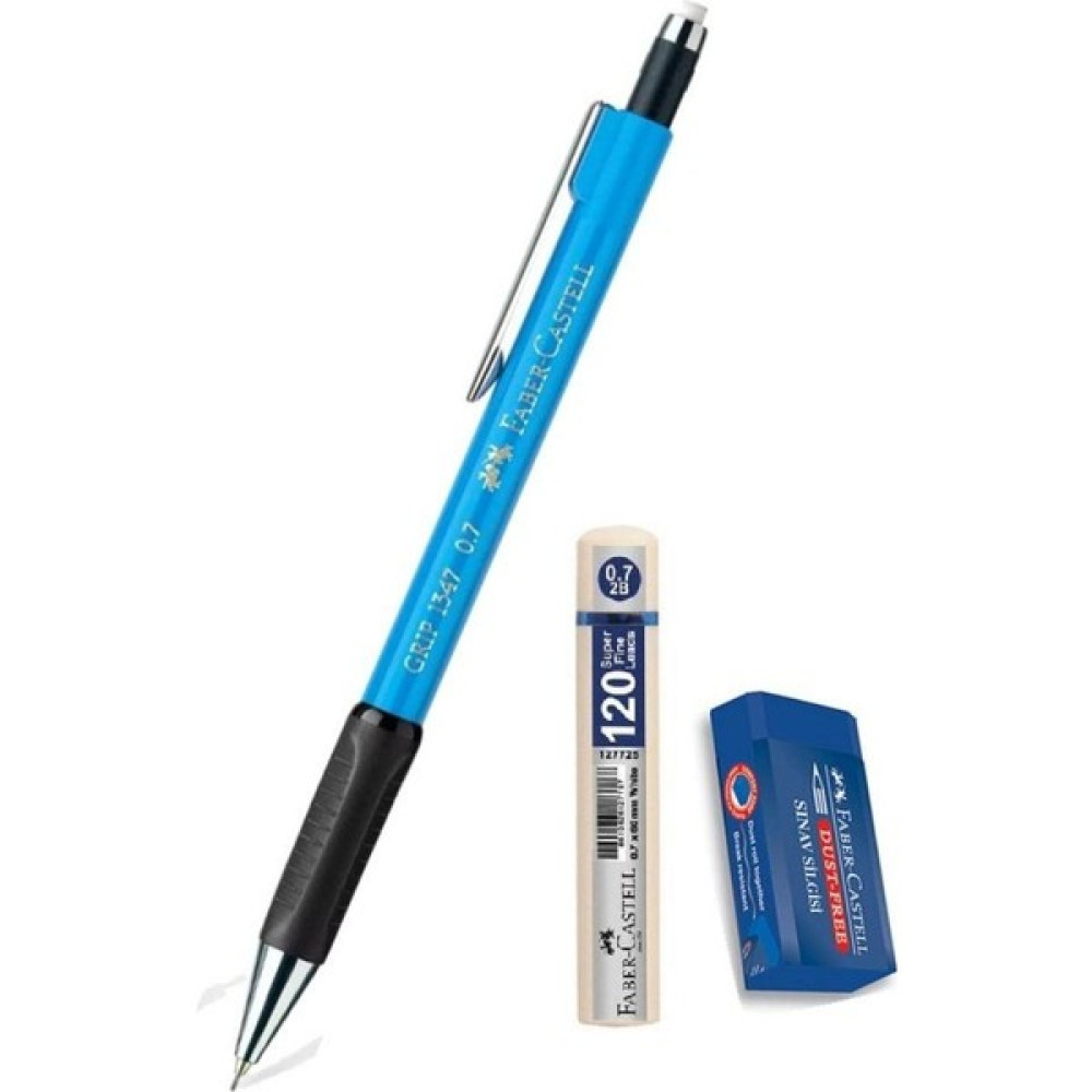 Faber-Castell Grip 1347 Uçlu Kalem Açık Mavi 0.7 mm + Uç + Sınav Silgisi Mekanik Kurşun (Versatil) Kalem Fiyatı