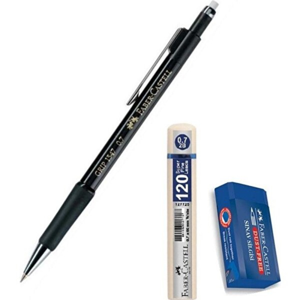 Faber-Castell Grip 1347 Uçlu Kalem Siyah 0.7 mm + Uç + Sınav Silgisi Mekanik Kurşun (Versatil) Kalem Fiyatı