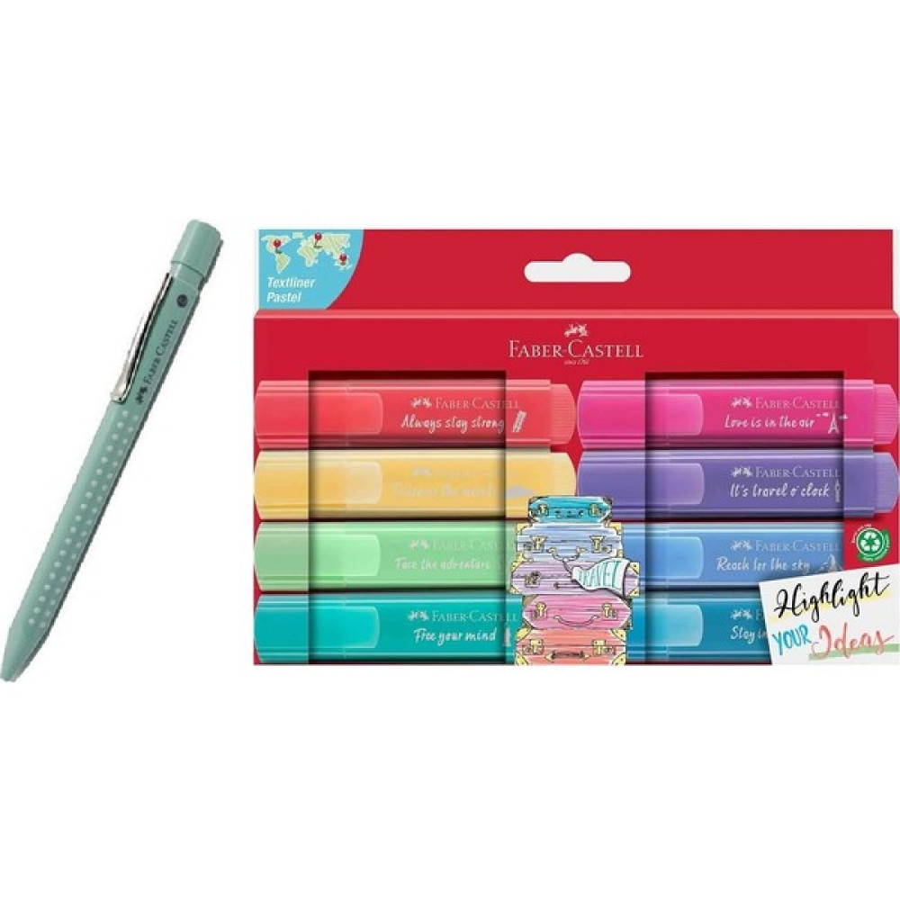 Faber-Castell Grip 2010 0.5 mm Mint + Faber-Castell Travel Textliner Fosforlu Kalem Seti Fosforlu Kalem Fiyatı
