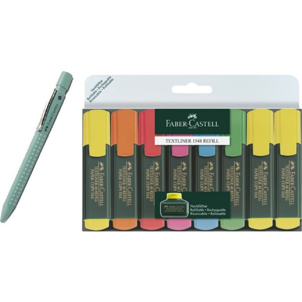 Faber-Castell Grip 2010 0.7 mm Mint + Faber-Castell 48 Refill Textliner Fosforlu Kalem Seti Fosforlu Kalem Fiyatı