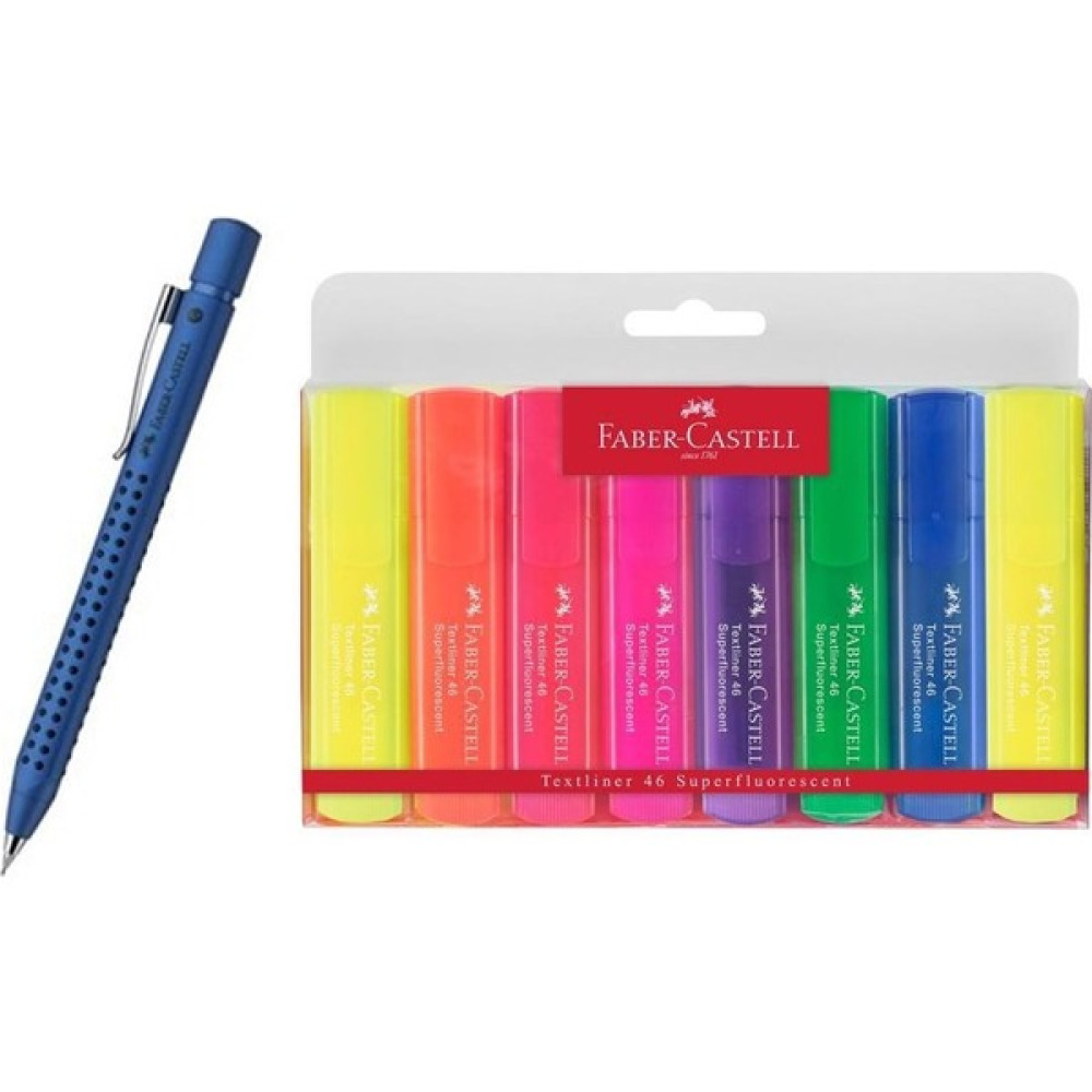 Faber-Castell Grip 2011 0.7 mm Blue + Faber-Castell 46 Textliner Fosforlu Kalem Seti Fosforlu Kalem Fiyatı