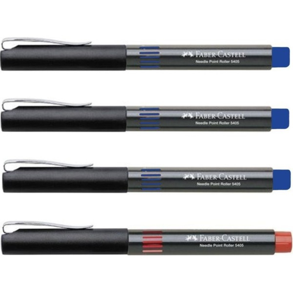 Faber-Castell Roller Kalem 0.5 mm İğne Uçlu Mavi 3'lü + Kırmızı Tekli Kesik Uçlu (Kaligrafi) Kalem Fiyatı
