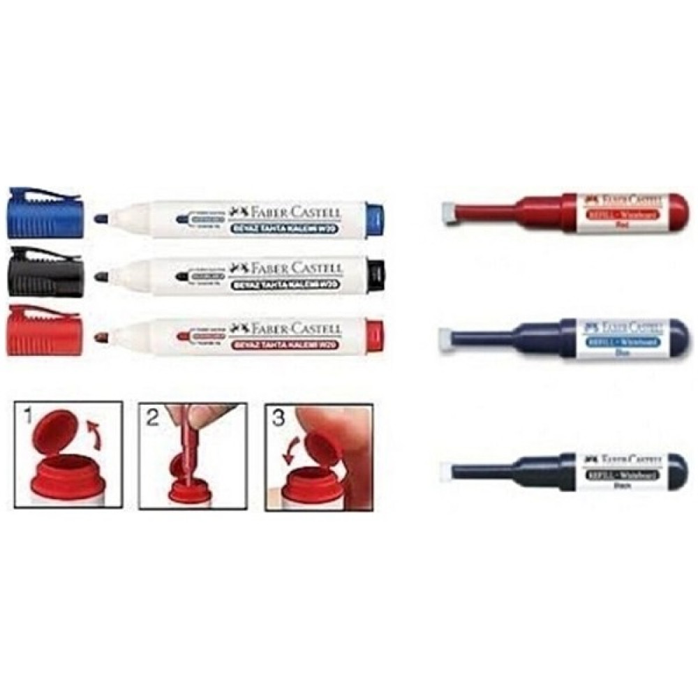 Faber-Castell Tahta Kalemi Doldurulabilir 3 Renk ve Yedek Refilleri Yazı Tahtası Kalemi Fiyatı