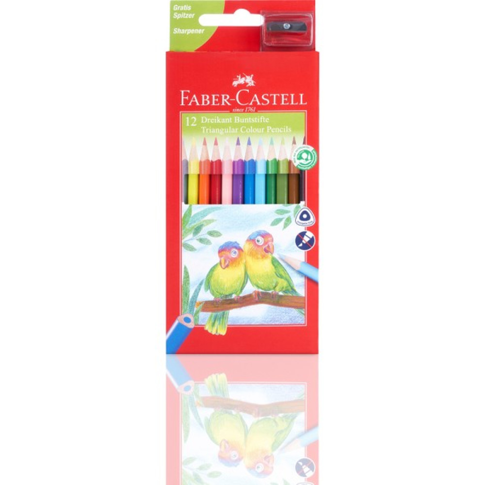 Faber-Castell Üçgen Kuru Boya Kalemi 12'li + Kalemtıraş Kuru Boya Kalemi Fiyatı