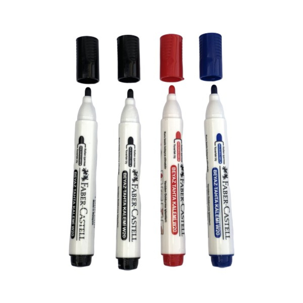 Faber-Castell W20 Doldurulabilir Tahta Kalemi 4 Adet - 2 Siyah 1 Mavi 1 Kırmızı Yazı Tahtası Kalemi Fiyatı