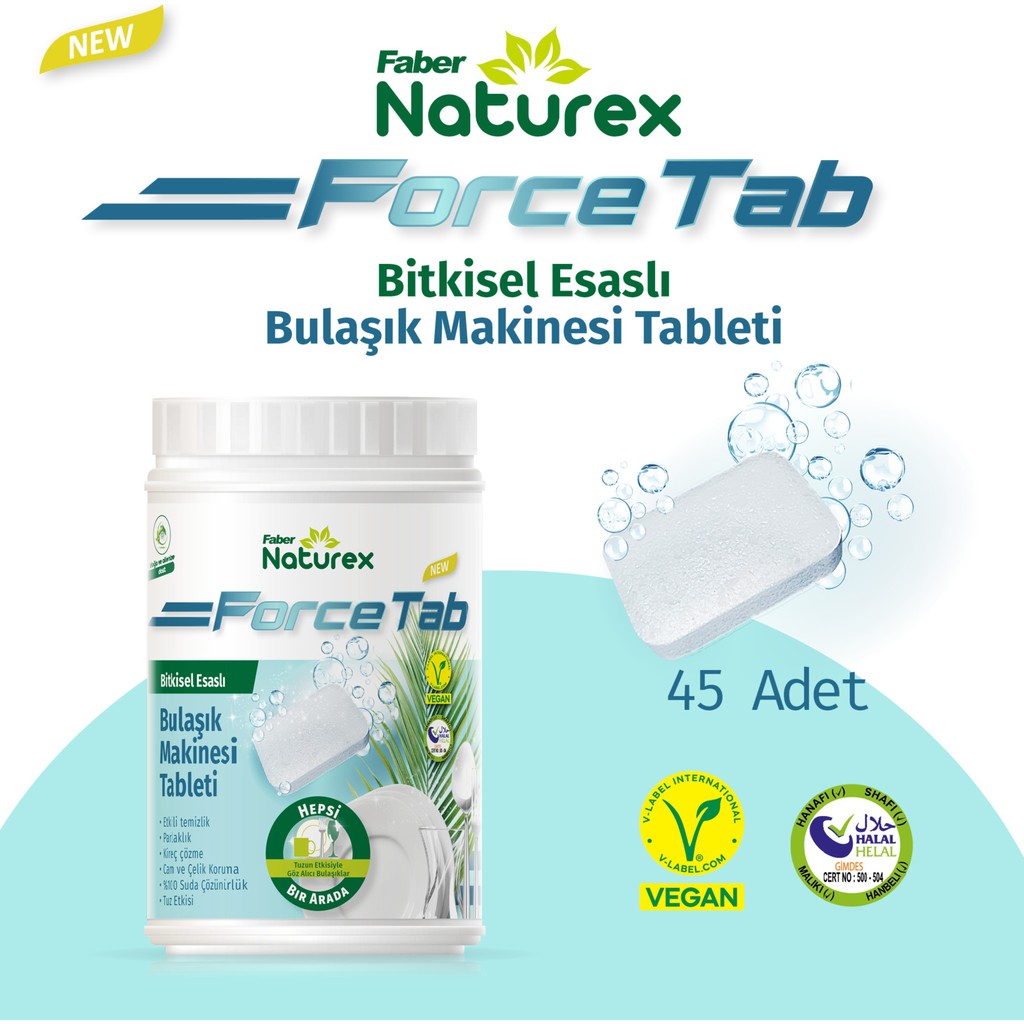 Faber Naturex Force Tab - Bitkisel Esaslı Bulaşık Yıkama Tableti Temizleyici - Parlatıcı - Kireç Çözücü - 45 Tablet - 45 adet Bulaşık Yıkama Fiyatı