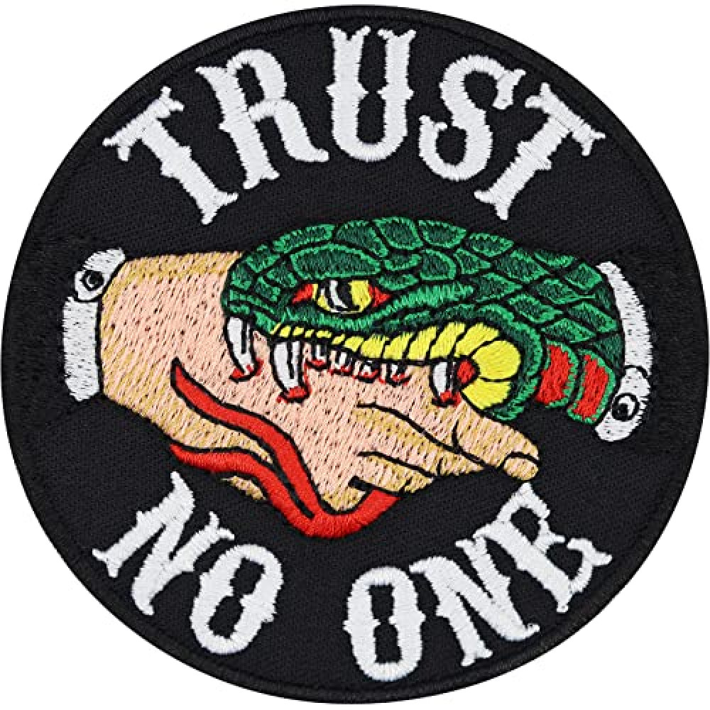Fabric Applique Trust no one! Snake Patch to sew on/Iron on for All Fabrics | Tactical Morale Patch Snakebite Picture Sticker for Clothing | Biker Patch | 3.15x3.15 in