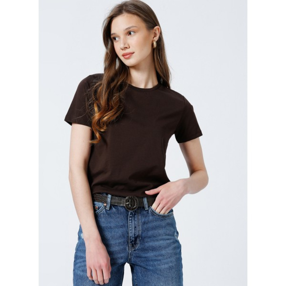 Fabrika Bisiklet Yaka Düz Kahve Kadın T-Shirt TENGIZ Bayan Atlet Fiyatı