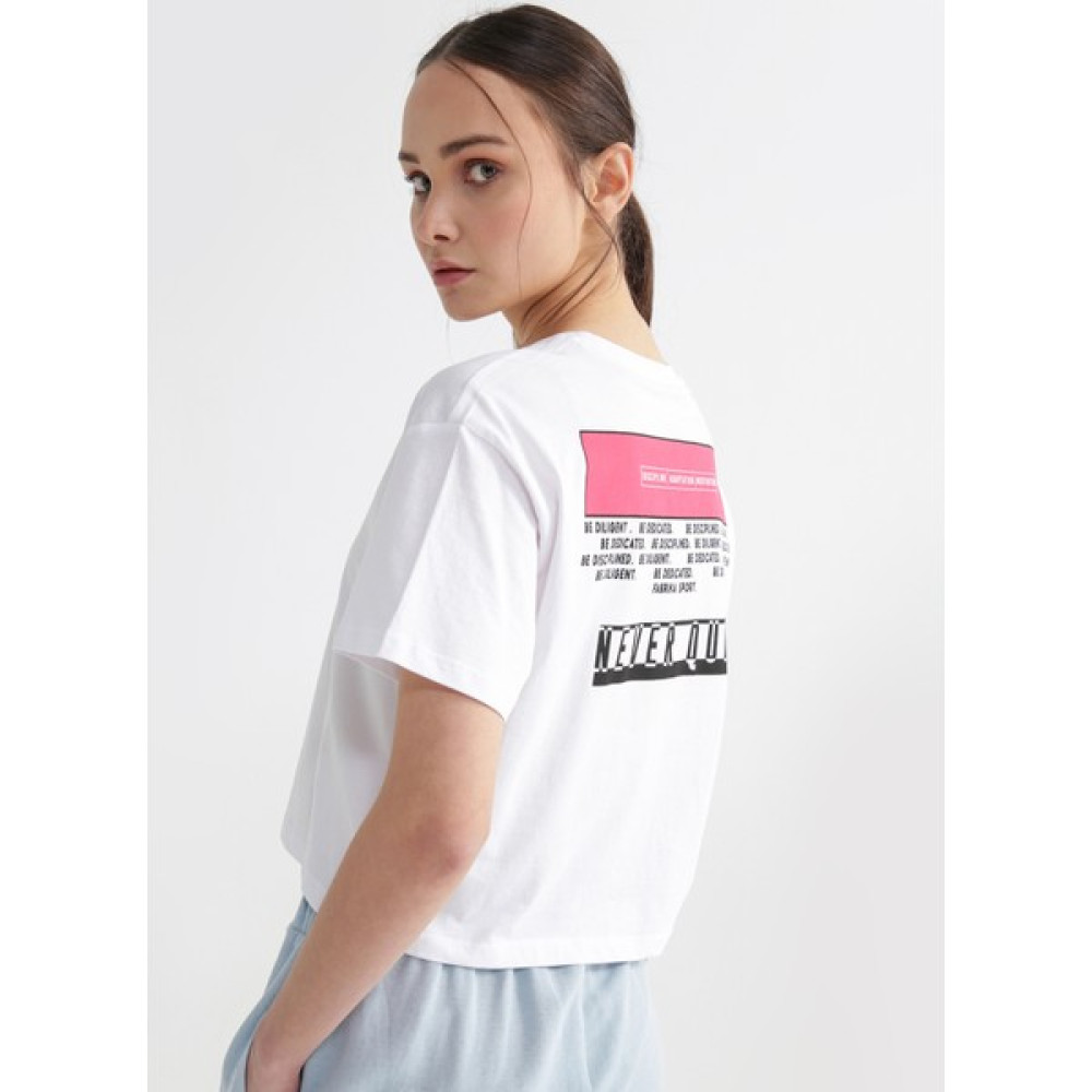 Fabrika Sports Bisiklet Yaka Baskılı Beyaz Kadın T-Shirt S-Mıranda Bayan T-shirt Fiyatı