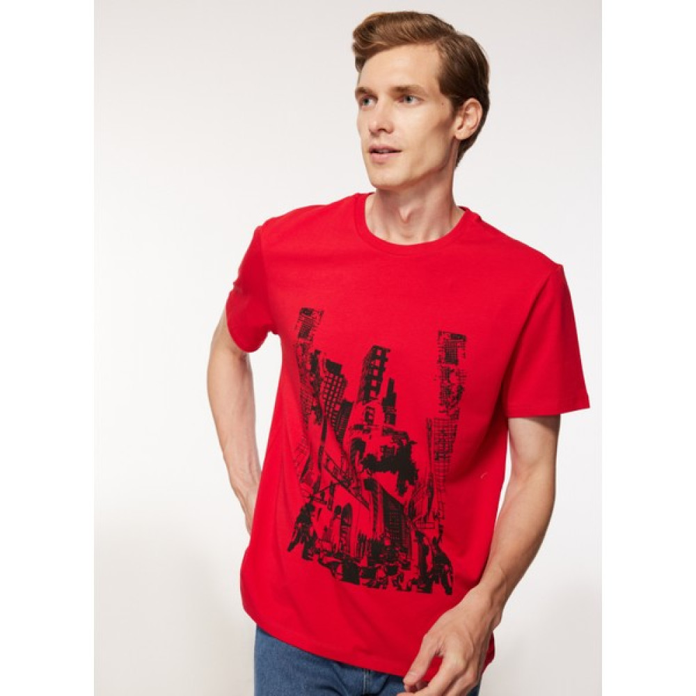 Fabrika Sports Bisiklet Yaka Düz Kırmızı Erkek T-Shirt FS3WM-TST263 Erkek T-shirt Fiyatı