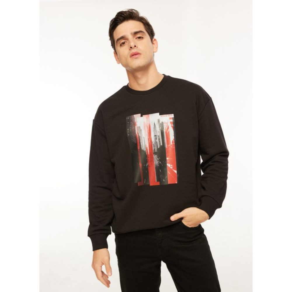 Fabrika Sports Bisiklet Yaka Düz Siyah Erkek Sweatshırt FS3WM-SWT259 Erkek Sweatshirt Fiyatı
